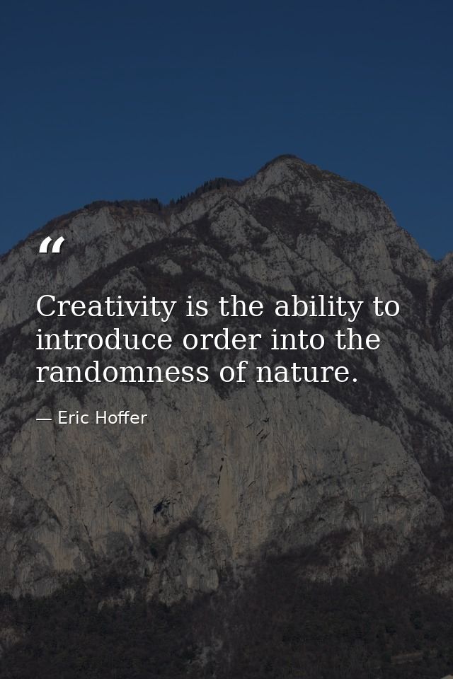 Creativity is the ability to introduce order into the randomness of nature. — Eric Hoffer