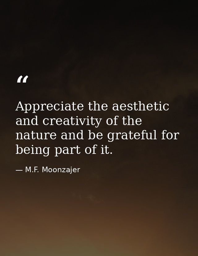 Appreciate the aesthetic and creativity of the nature and be grateful for being part of it. — M.F. Moonzajer