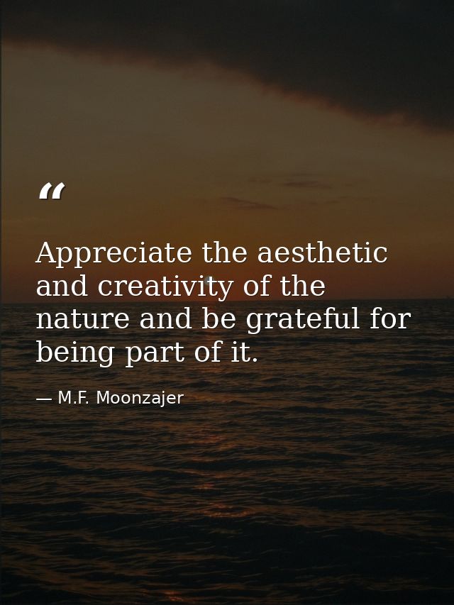 Appreciate the aesthetic and creativity of the nature and be grateful for being part of it. — M.F. Moonzajer