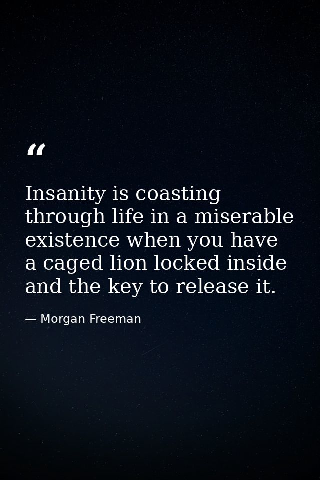 Insanity is coasting through life in a miserable existence when you have a caged lion locked inside and the key to relea — Morgan Freeman