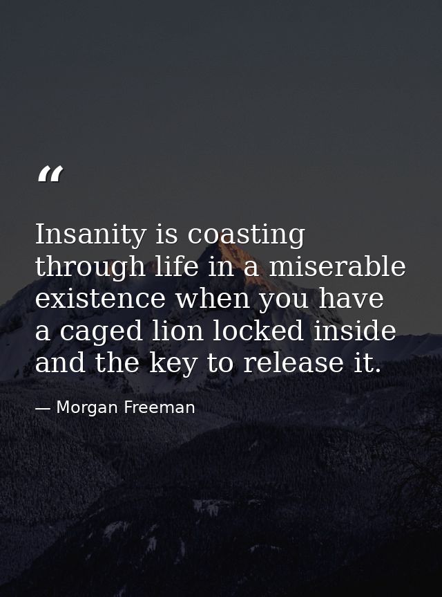 Insanity is coasting through life in a miserable existence when you have a caged lion locked inside and the key to relea — Morgan Freeman