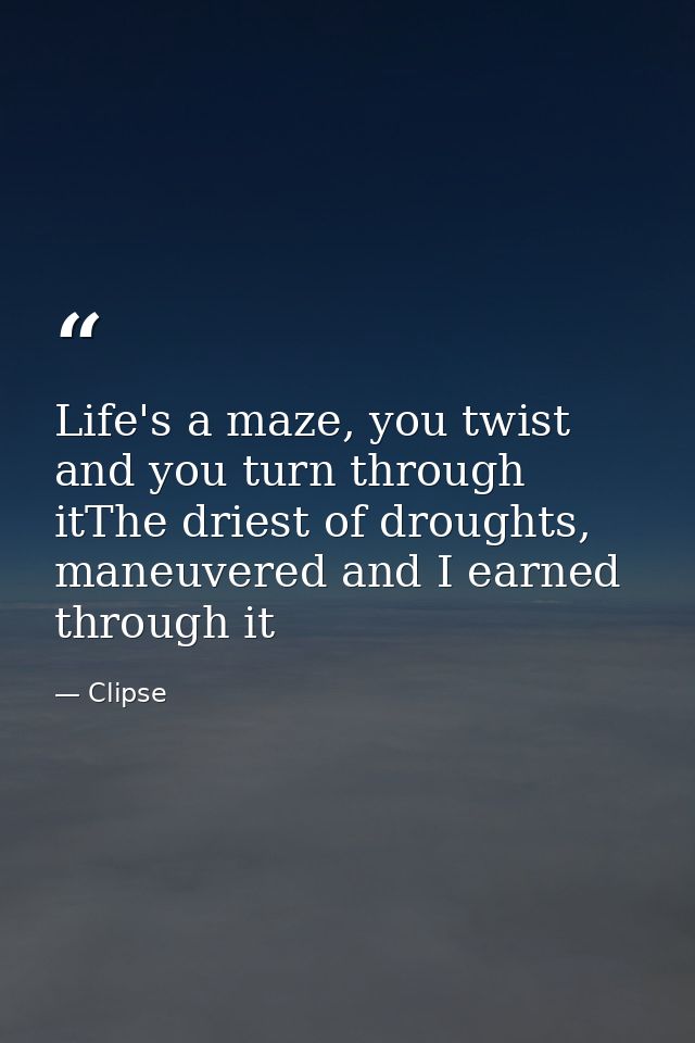Life's a maze, you twist and you turn through itThe driest of droughts, maneuvered and I earned through it — Clipse