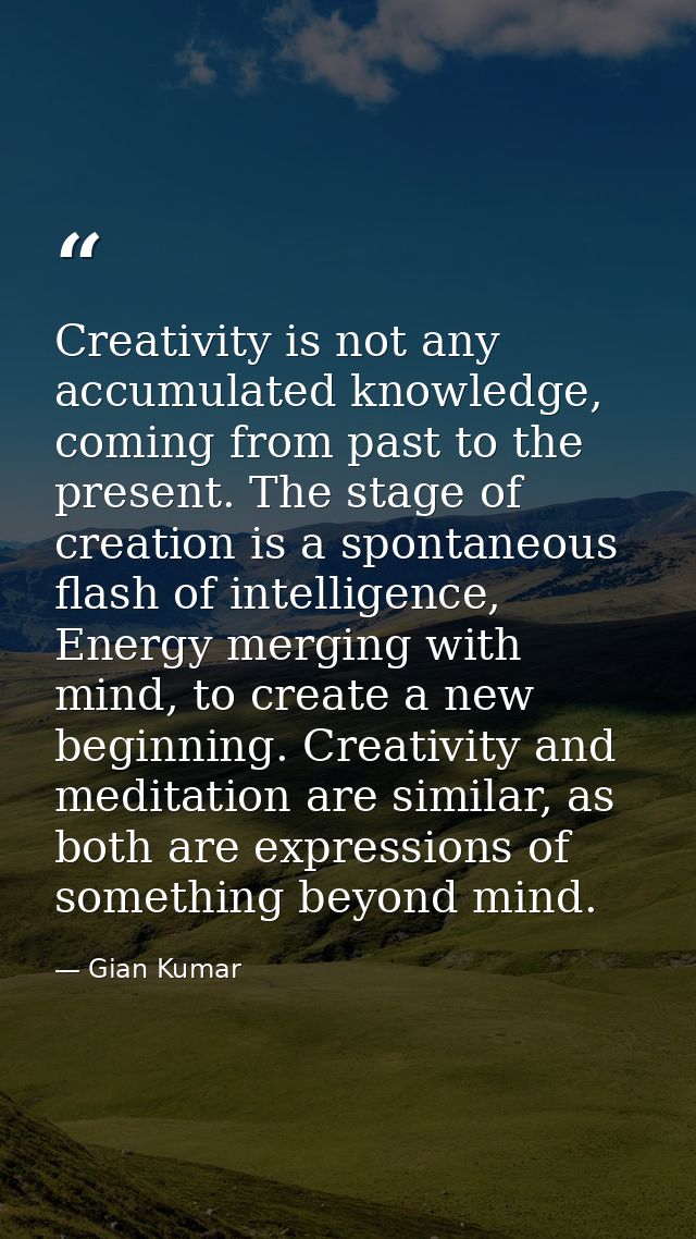 Creativity is not any accumulated knowledge, coming from past to the present. The stage of creation is a spontaneous fla — Gian Kumar