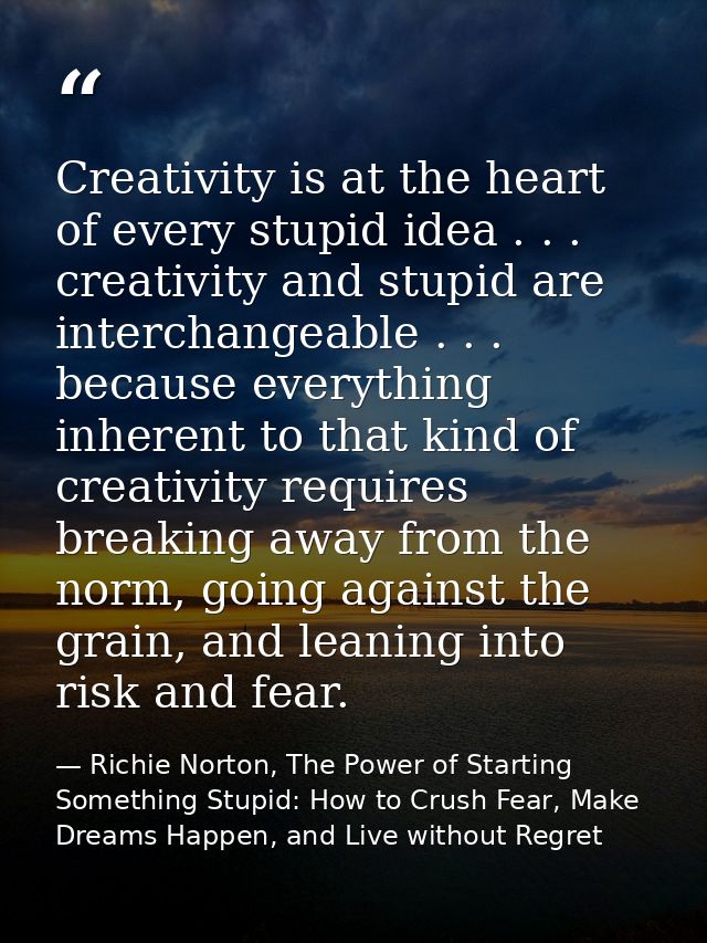 Creativity is at the heart of every stupid idea . . . creativity and stupid are interchangeable . . . because everything — Richie Norton, The Power of Starting Something Stupid: How to Crush Fear, Make Dreams Happen, and Live without Regret