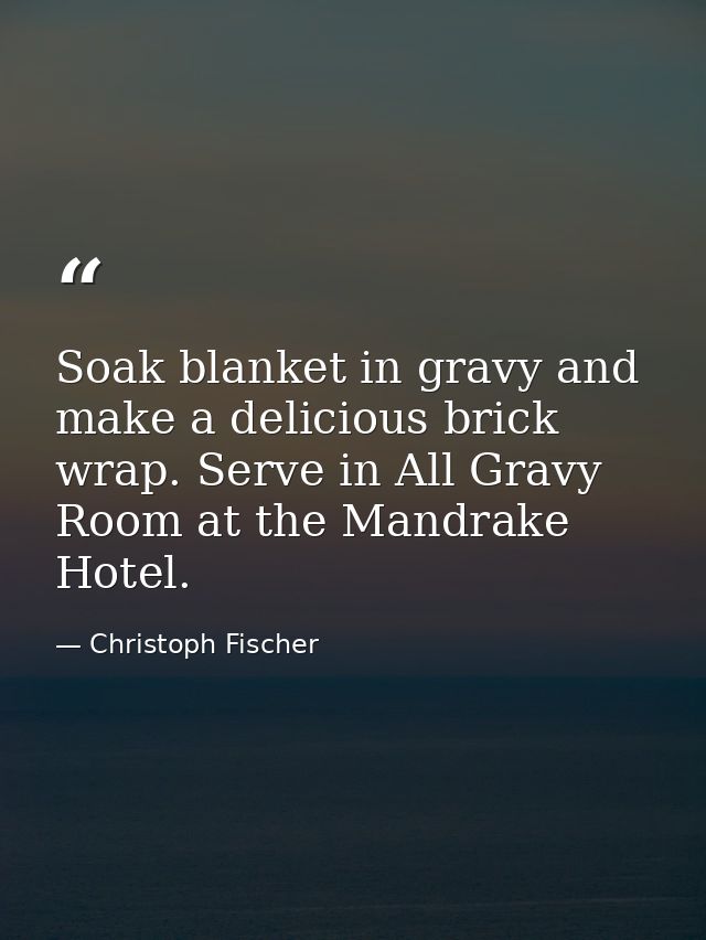 Soak blanket in gravy and make a delicious brick wrap. Serve in All Gravy Room at the Mandrake Hotel. — Christoph Fischer