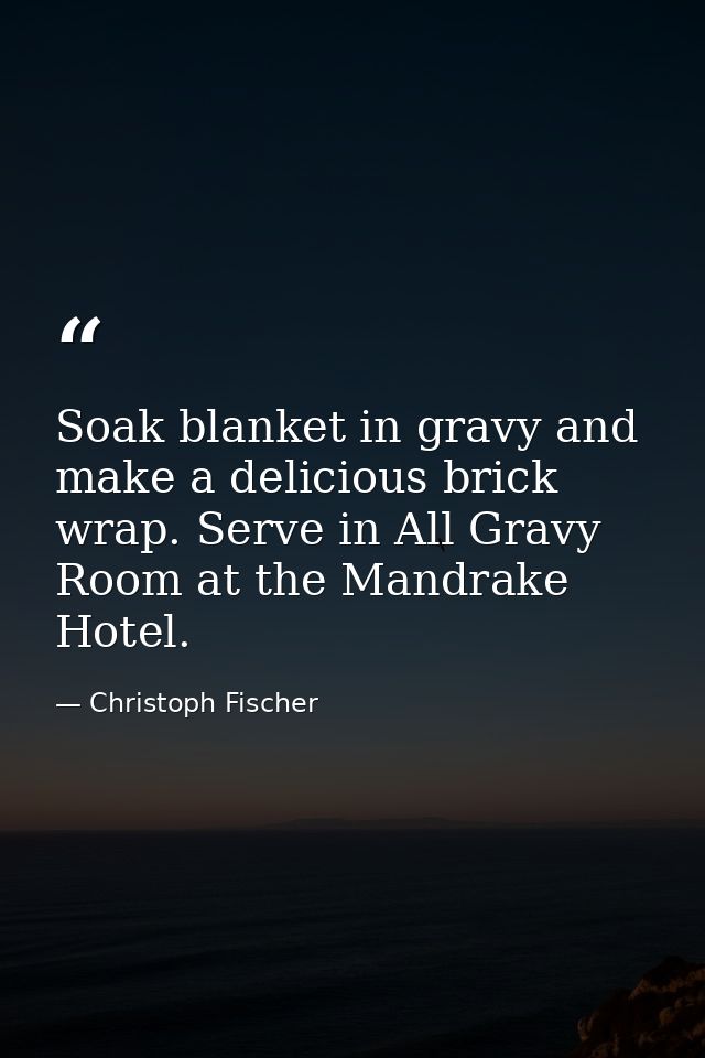 Soak blanket in gravy and make a delicious brick wrap. Serve in All Gravy Room at the Mandrake Hotel. — Christoph Fischer