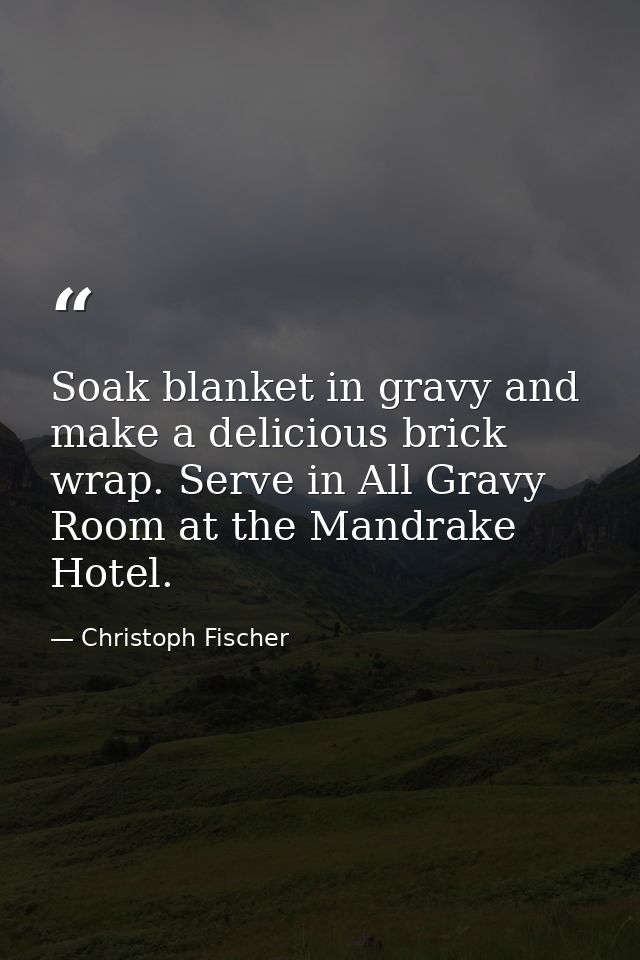 Soak blanket in gravy and make a delicious brick wrap. Serve in All Gravy Room at the Mandrake Hotel. — Christoph Fischer