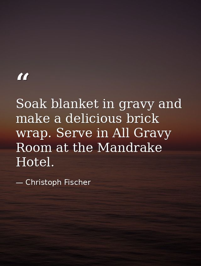 Soak blanket in gravy and make a delicious brick wrap. Serve in All Gravy Room at the Mandrake Hotel. — Christoph Fischer