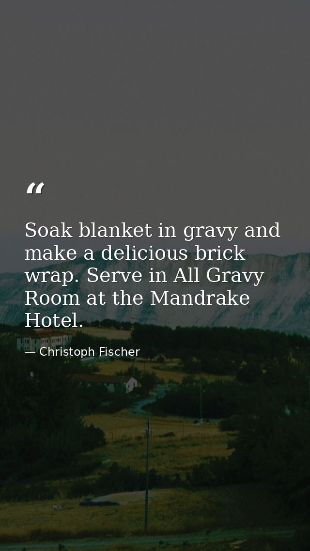 Soak blanket in gravy and make a delicious brick wrap. Serve in All Gravy Room at the Mandrake Hotel. — Christoph Fischer