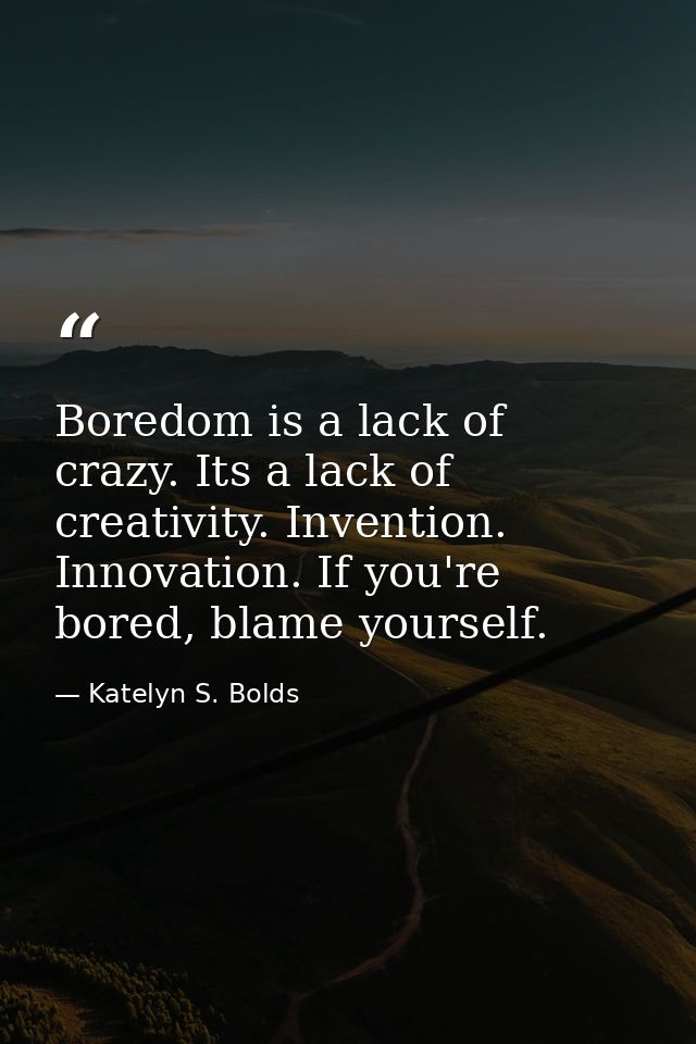 Boredom is a lack of crazy. Its a lack of creativity. Invention. Innovation. If you're bored, blame yourself. — Katelyn S. Bolds