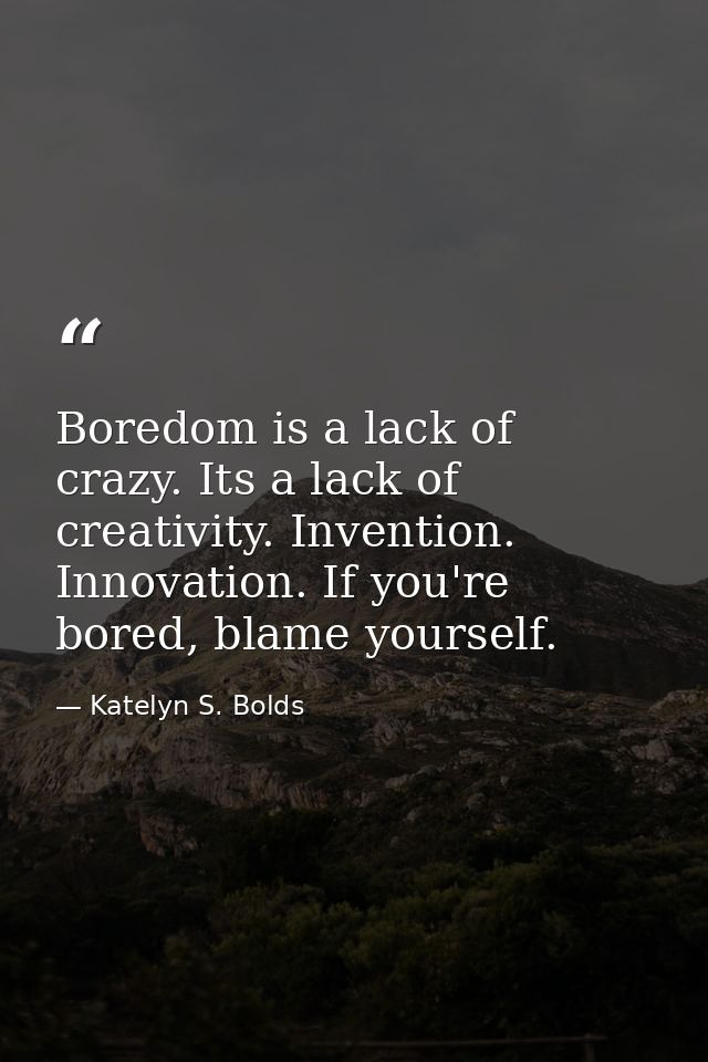 Boredom is a lack of crazy. Its a lack of creativity. Invention. Innovation. If you're bored, blame yourself. — Katelyn S. Bolds
