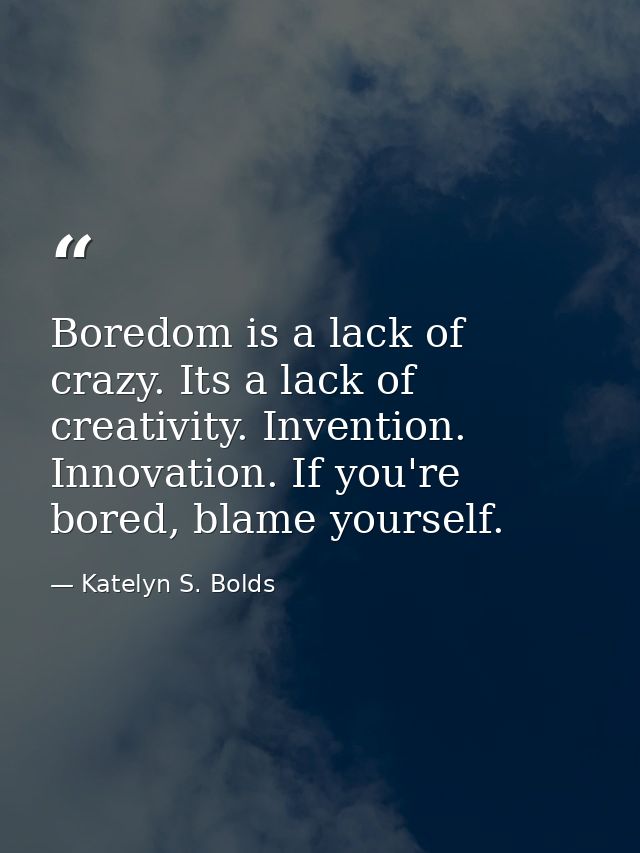 Boredom is a lack of crazy. Its a lack of creativity. Invention. Innovation. If you're bored, blame yourself. — Katelyn S. Bolds
