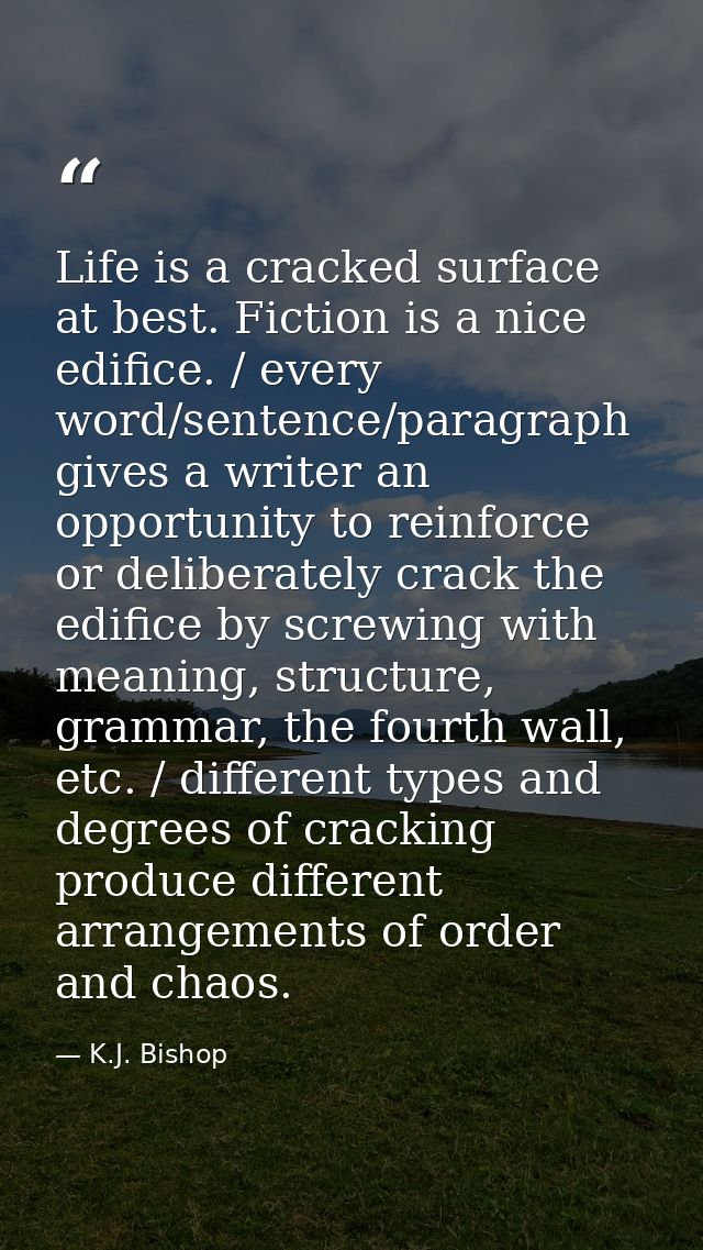 Life is a cracked surface at best. Fiction is a nice edifice. / every word/sentence/paragraph gives a writer an opportun — K.J. Bishop