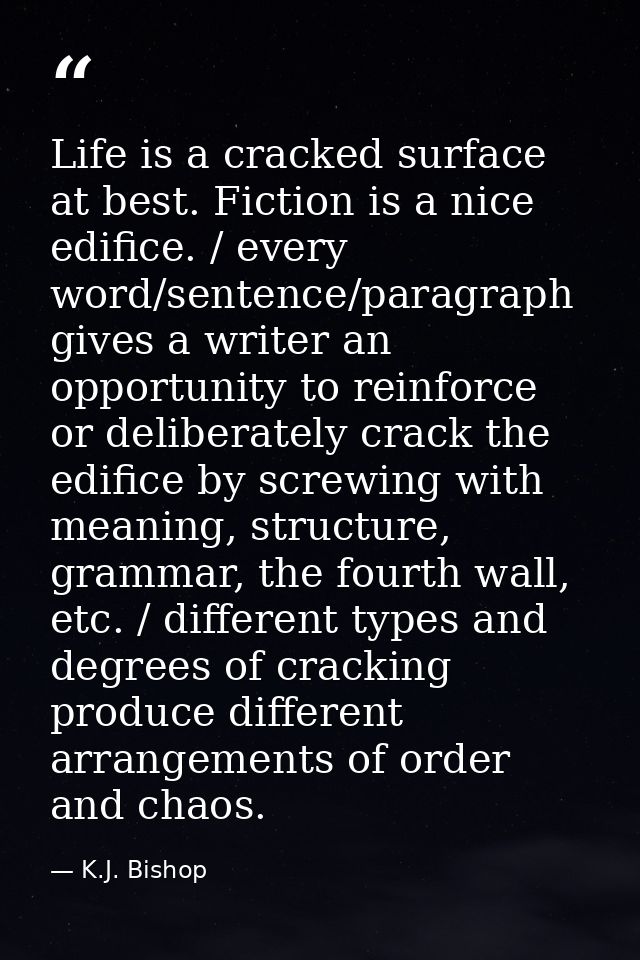 Life is a cracked surface at best. Fiction is a nice edifice. / every word/sentence/paragraph gives a writer an opportun — K.J. Bishop