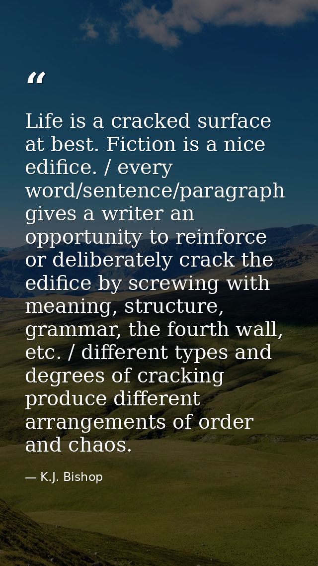 Life is a cracked surface at best. Fiction is a nice edifice. / every word/sentence/paragraph gives a writer an opportun — K.J. Bishop