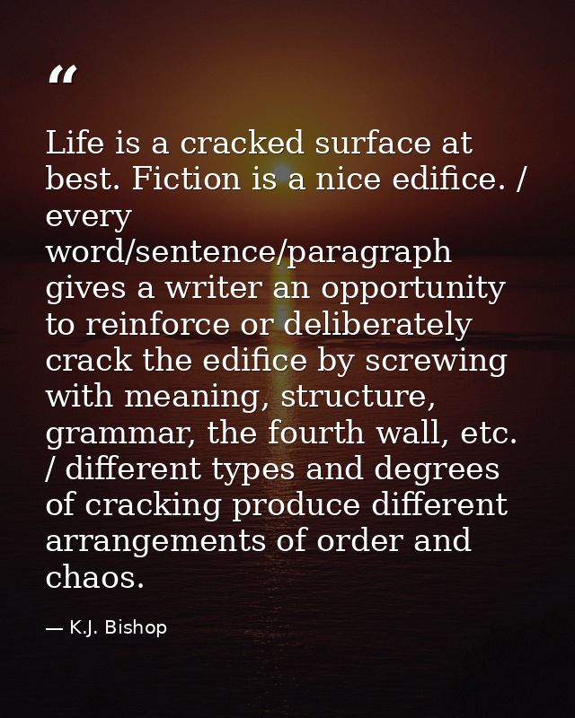 Life is a cracked surface at best. Fiction is a nice edifice. / every word/sentence/paragraph gives a writer an opportun — K.J. Bishop