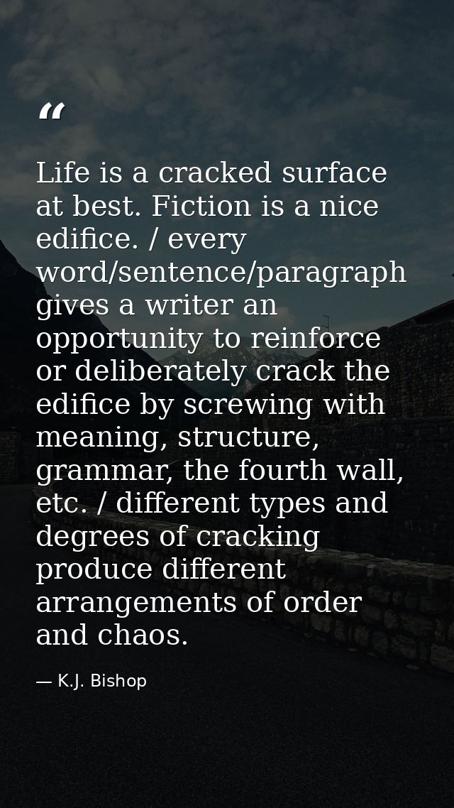 Life is a cracked surface at best. Fiction is a nice edifice. / every word/sentence/paragraph gives a writer an opportun — K.J. Bishop