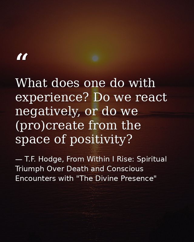 What does one do with experience? Do we react negatively, or do we (pro)create from the space of positivity? — T.F. Hodge, From Within I Rise: Spiritual Triumph Over Death and Conscious Encounters with "The Divine Presence"
