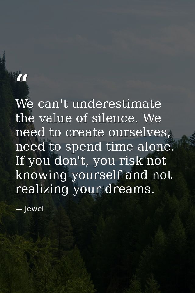 We can't underestimate the value of silence. We need to create ourselves, need to spend time alone. If you don't, you ri — Jewel