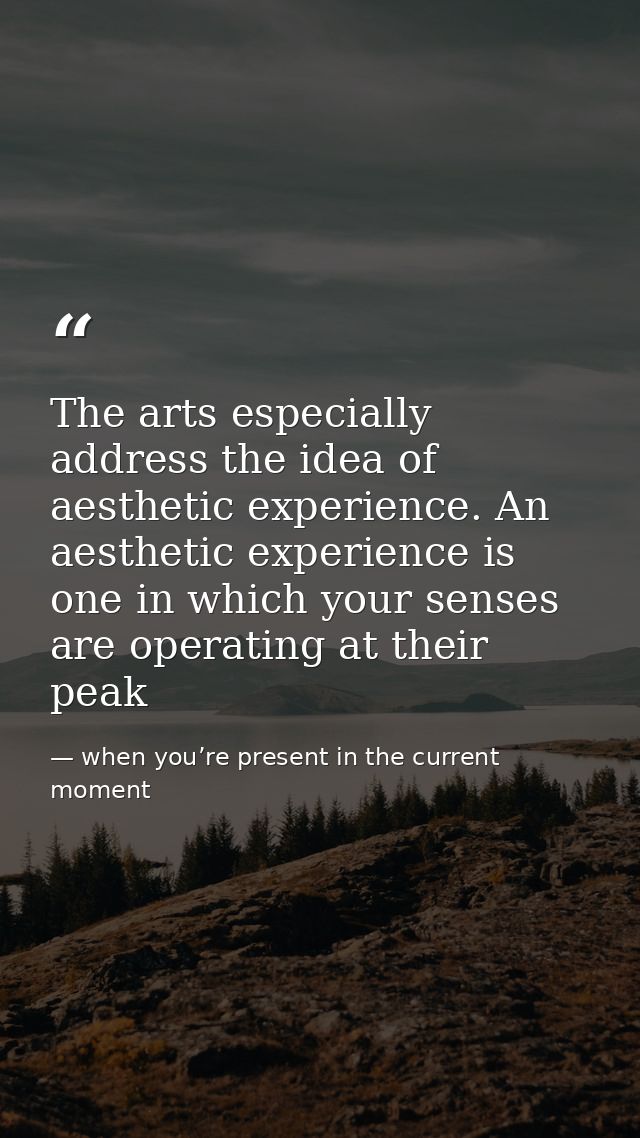 The arts especially address the idea of aesthetic experience. An aesthetic experience is one in which your senses are op — when you’re present in the current moment