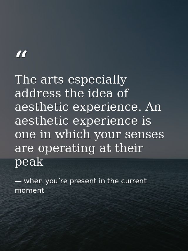 The arts especially address the idea of aesthetic experience. An aesthetic experience is one in which your senses are op — when you’re present in the current moment