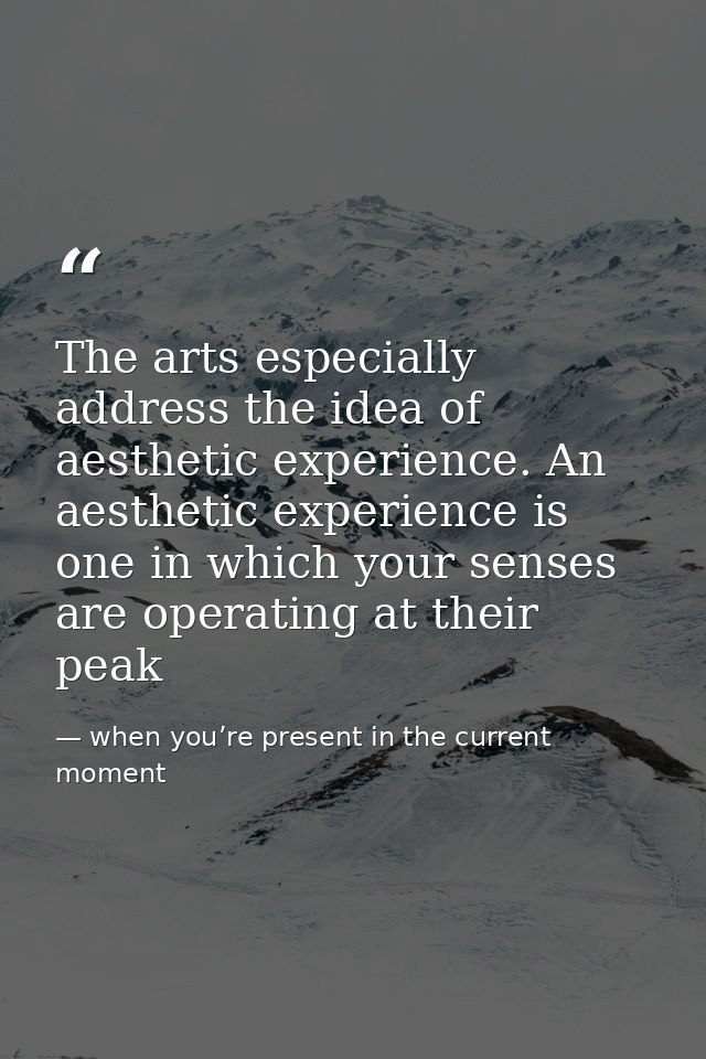 The arts especially address the idea of aesthetic experience. An aesthetic experience is one in which your senses are op — when you’re present in the current moment