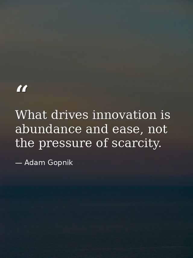 What drives innovation is abundance and ease, not the pressure of scarcity. — Adam Gopnik