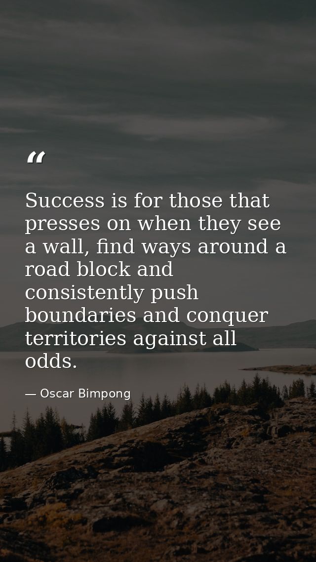 Success is for those that presses on when they see a wall, find ways around a road block and consistently push boundarie — Oscar Bimpong
