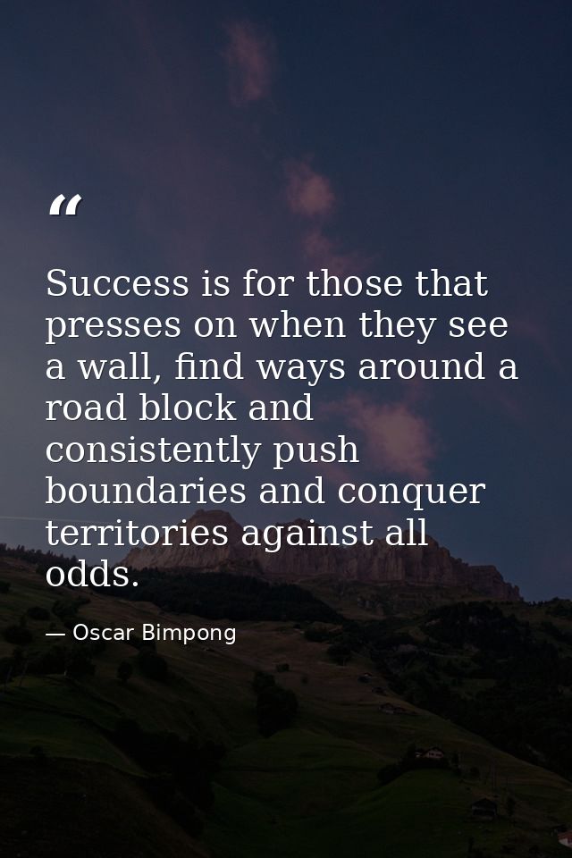 Success is for those that presses on when they see a wall, find ways around a road block and consistently push boundarie — Oscar Bimpong
