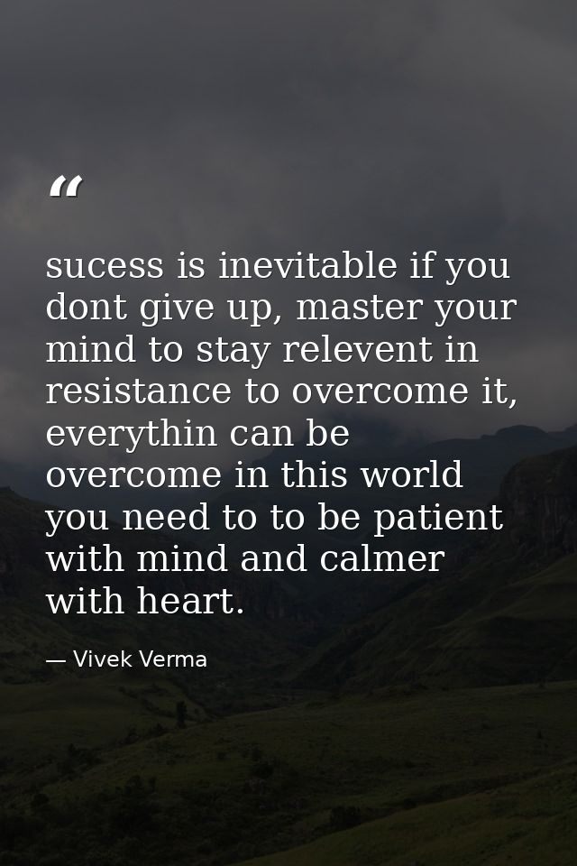 sucess is inevitable if you dont give up, master your mind to stay relevent in resistance to overcome it, everythin can  — Vivek Verma