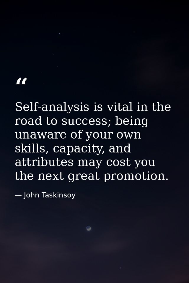 Self-analysis is vital in the road to success; being unaware of your own skills, capacity, and attributes may cost you t — John Taskinsoy