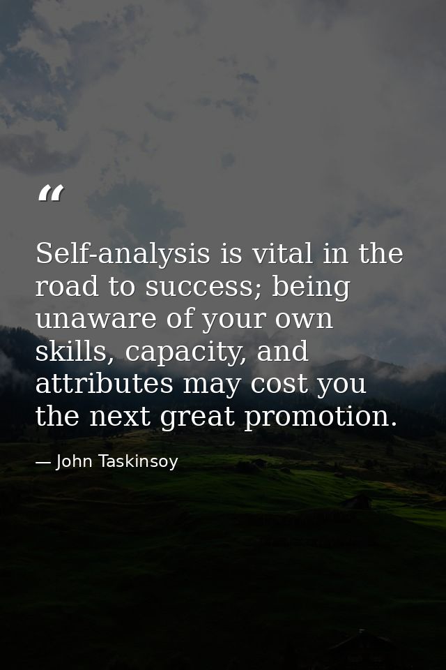 Self-analysis is vital in the road to success; being unaware of your own skills, capacity, and attributes may cost you t — John Taskinsoy
