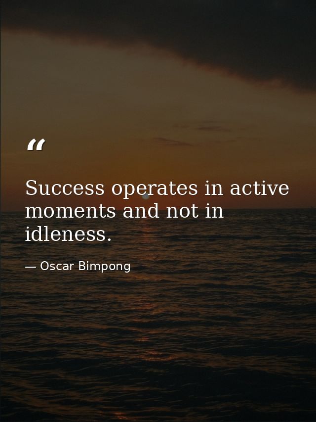 Success operates in active moments and not in idleness. — Oscar Bimpong