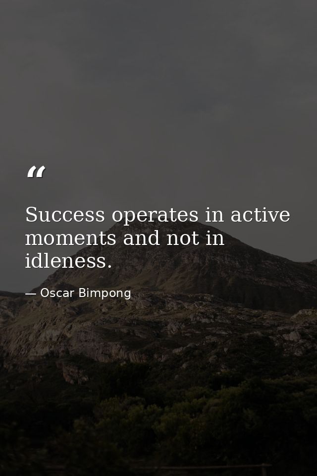 Success operates in active moments and not in idleness. — Oscar Bimpong
