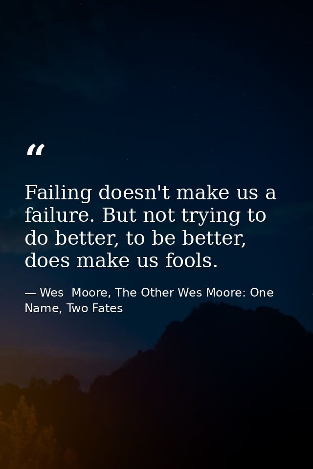 Failing doesn't make us a failure. But not trying to do better, to be better, does make us fools. — Wes  Moore, The Other Wes Moore: One Name, Two Fates