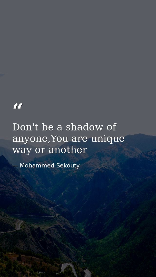 Don't be a shadow of anyone,You are unique way or another — Mohammed Sekouty