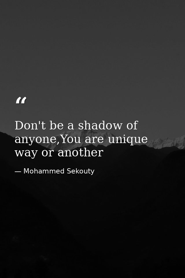 Don't be a shadow of anyone,You are unique way or another — Mohammed Sekouty
