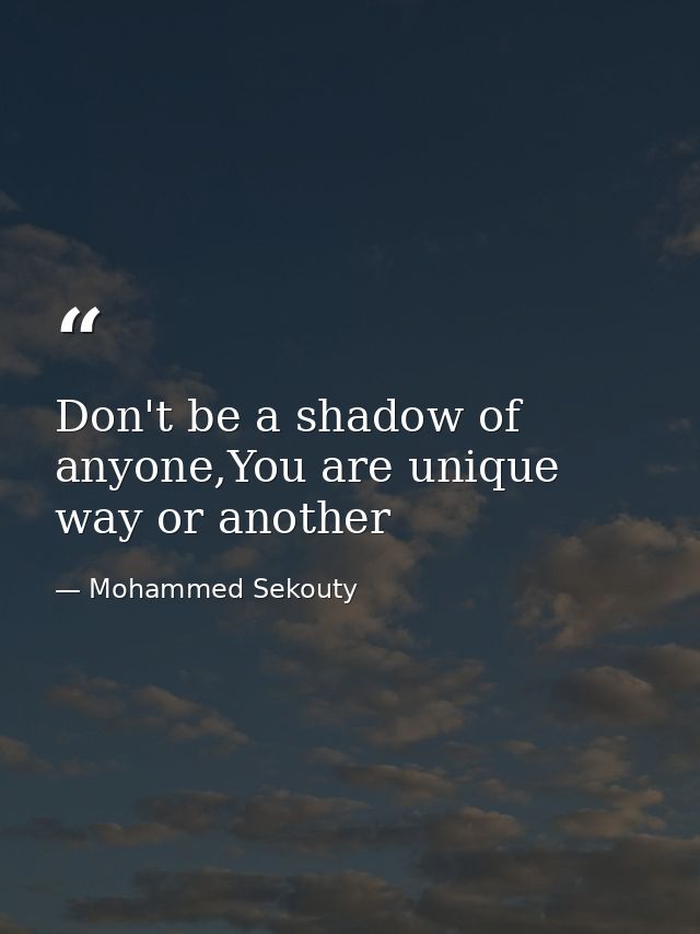 Don't be a shadow of anyone,You are unique way or another — Mohammed Sekouty