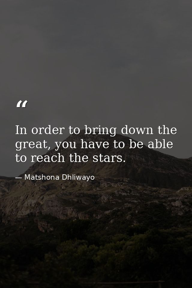 In order to bring down the great, you have to be able to reach the stars. — Matshona Dhliwayo