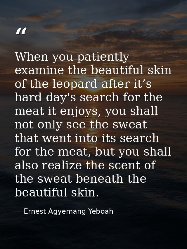 When you patiently examine the beautiful skin of the leopard after it’s hard day's search for the meat it enjoys, you sh — Ernest Agyemang Yeboah