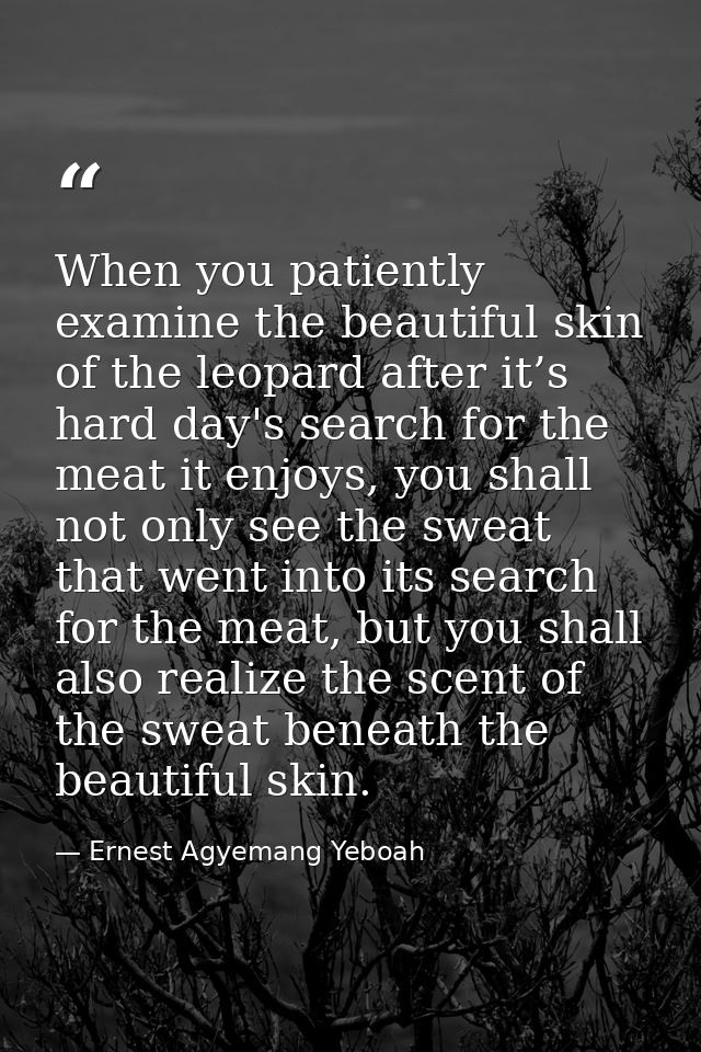 When you patiently examine the beautiful skin of the leopard after it’s hard day's search for the meat it enjoys, you sh — Ernest Agyemang Yeboah