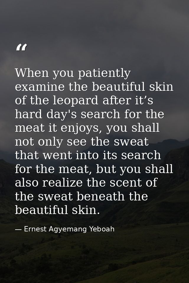When you patiently examine the beautiful skin of the leopard after it’s hard day's search for the meat it enjoys, you sh — Ernest Agyemang Yeboah