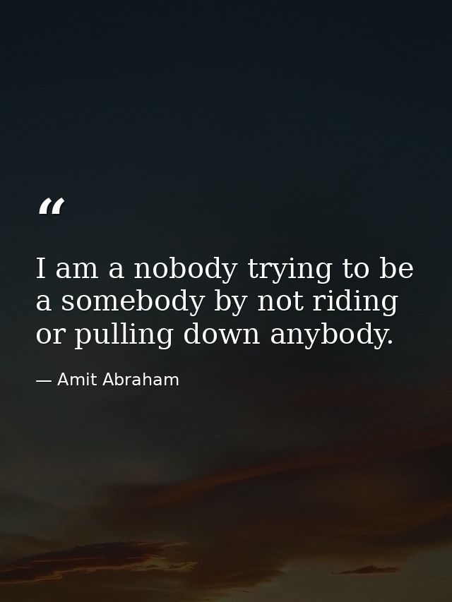 I am a nobody trying to be a somebody by not riding or pulling down anybody. — Amit Abraham