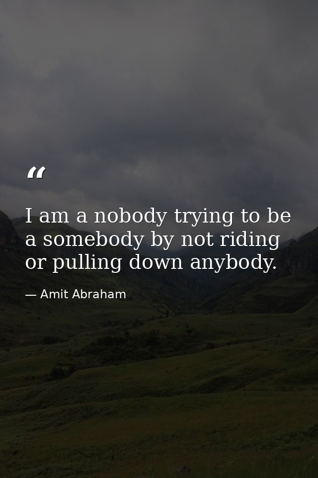 I am a nobody trying to be a somebody by not riding or pulling down anybody. — Amit Abraham