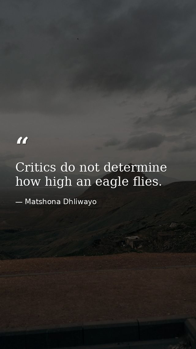 Critics do not determine how high an eagle flies. — Matshona Dhliwayo