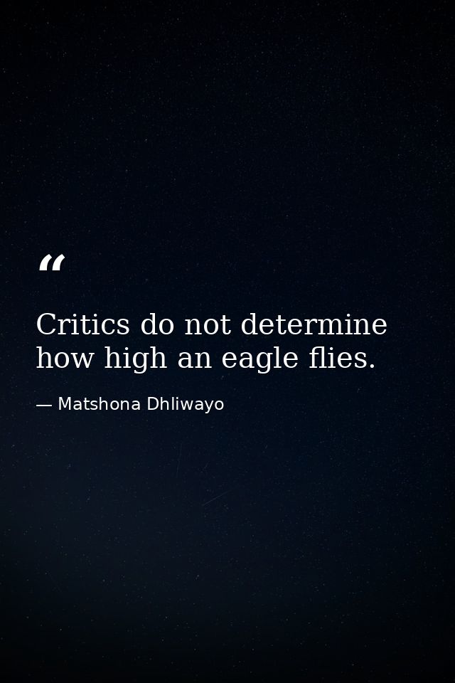 Critics do not determine how high an eagle flies. — Matshona Dhliwayo