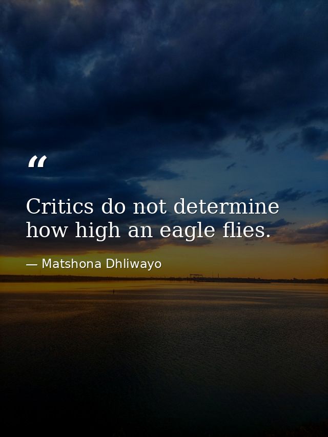 Critics do not determine how high an eagle flies. — Matshona Dhliwayo