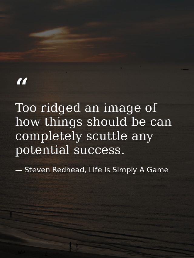 Too ridged an image of how things should be can completely scuttle any potential success. — Steven Redhead, Life Is Simply A Game