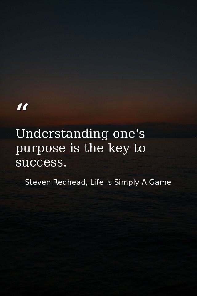 Understanding one's purpose is the key to success. — Steven Redhead, Life Is Simply A Game