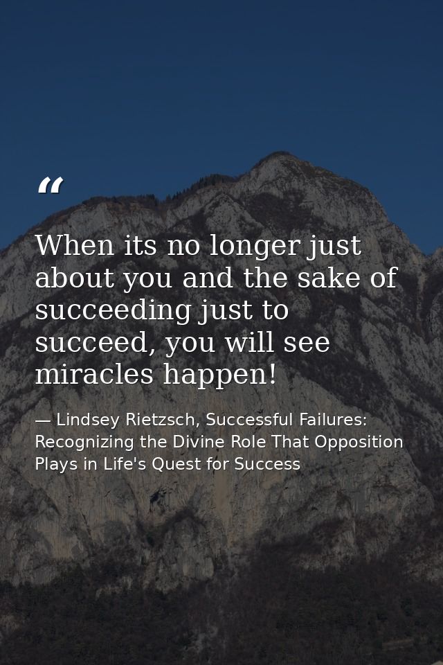 When its no longer just about you and the sake of succeeding just to succeed, you will see miracles happen! — Lindsey Rietzsch, Successful Failures: Recognizing the Divine Role That Opposition Plays in Life's Quest for Success